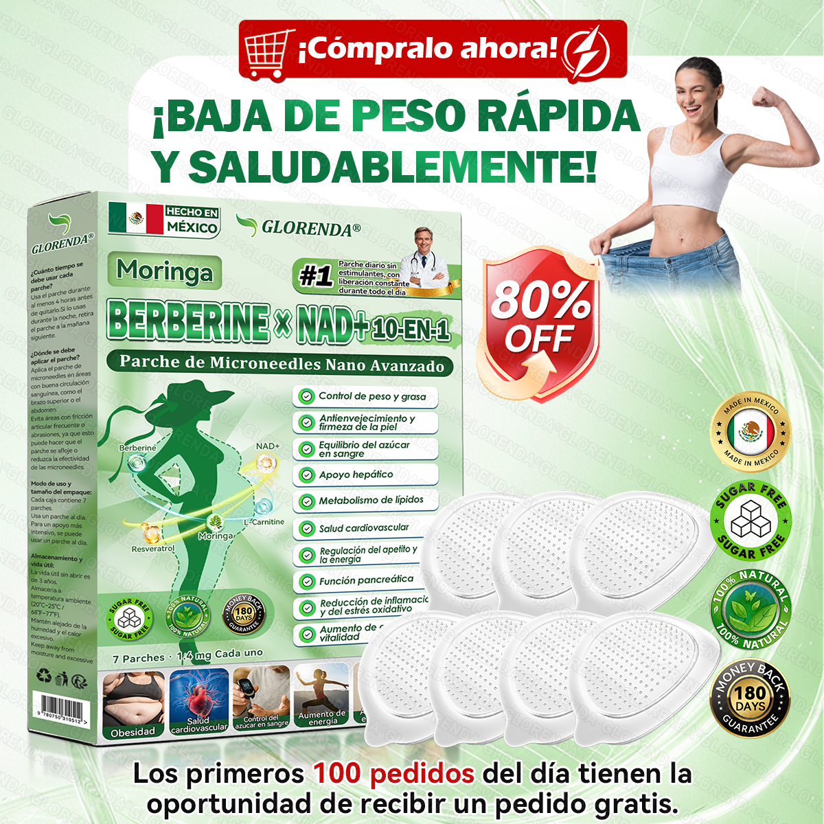 Tienda Oficial | 🍀🍀 GLORENDA® Moringa · Berberina × NAD+ Parche nano de microneedles avanzado 10-en-1(Solo una vez al día, cambios visibles en 7 días)✅ Para la obesidad, piel flácida, diabetes, apnea del sueño, problemas articulares y más.