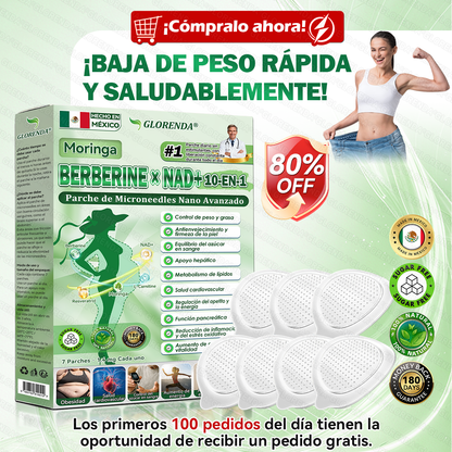 Tienda Oficial | 🍀🍀 GLORENDA® Moringa · Berberina × NAD+ Parche nano de microneedles avanzado 10-en-1(Solo una vez al día, cambios visibles en 7 días)✅ Para la obesidad, piel flácida, diabetes, apnea del sueño, problemas articulares y más.