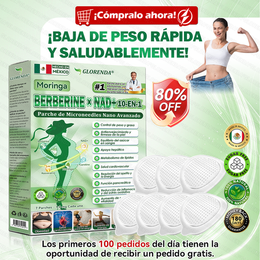 Tienda Oficial | GLORENDA® Moringa · Berberina × NAD+ Parche nano de microneedles avanzado 10-en-1(Solo una vez al día, cambios visibles en 7 días)✅ Para la obesidad, piel flácida, diabetes, apnea del sueño, problemas articulares y más.